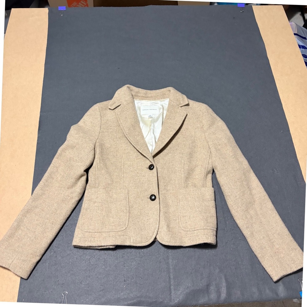 Banana Republic Blazer Women 8 Tan Beige Wool Blend Y2K Fall 2006 Prep Core Work